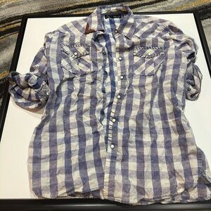 Casual Blue and White Plaid Men's Shirt